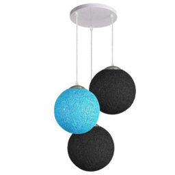 Ledsone Modern 3 Way Decorative Vine Ball Rattan Shade Chandelier Three Head Ceiling Pendant Light Home Decor Black, Blue