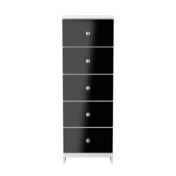 Portland 5 Drawer Tall Bedside Cabinet In Black & White Matt (Ready Assembled) - thumbnail 2