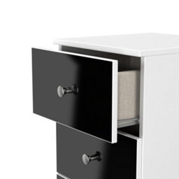 Portland 5 Drawer Tall Bedside Cabinet In Black & White Matt (Ready Assembled) - thumbnail 6