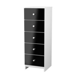 Portland 5 Drawer Tall Bedside Cabinet In Black & White Matt (Ready Assembled) - thumbnail 4