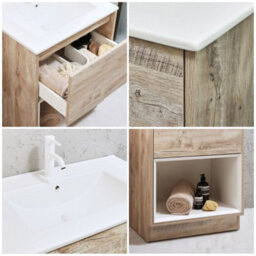 Homestylestore Light Oak 612mm Bathroom Vanity Unit Open Shelf And Chalk Basin - thumbnail 3