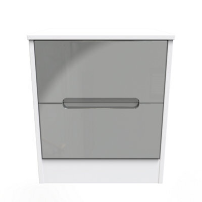 Turin 2 Drawer Bedside Cabinet In Grey Gloss & White (Ready Assembled) - image 1