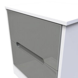 Turin 2 Drawer Bedside Cabinet In Grey Gloss & White (Ready Assembled) - thumbnail 4
