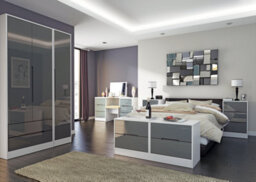 Turin 2 Drawer Bedside Cabinet In Grey Gloss & White (Ready Assembled) - thumbnail 6