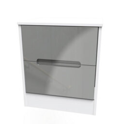 Turin 2 Drawer Bedside Cabinet In Grey Gloss & White (Ready Assembled) - thumbnail 3