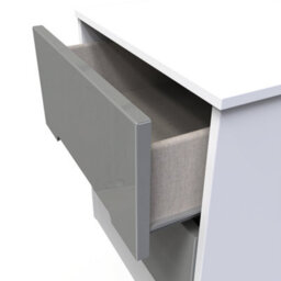 Turin 2 Drawer Bedside Cabinet In Grey Gloss & White (Ready Assembled) - thumbnail 5