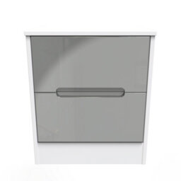 Turin 2 Drawer Bedside Cabinet In Grey Gloss & White (Ready Assembled) - thumbnail 1