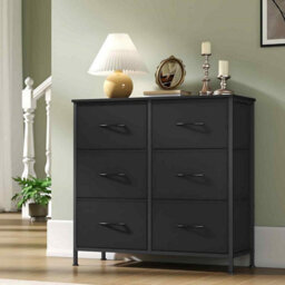 Chest Of Drawers With 6 Fabric Drawers, Bedroom Storage Unit For Living Room, Hallway And Closet, Ink Black And Ebony Black