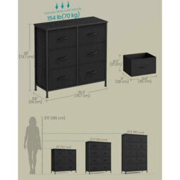 Chest Of Drawers With 6 Fabric Drawers, Bedroom Storage Unit For Living Room, Hallway And Closet, Ink Black And Ebony Black - thumbnail 2