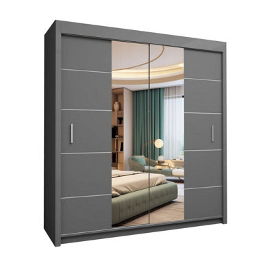 Oslo Wardrobe With Rails & Shelves Sliding Door Wardrobe ( Grey, 150 Cm ) - image 1