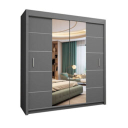 Oslo Wardrobe With Rails & Shelves Sliding Door Wardrobe ( Grey, 150 Cm ) - thumbnail 1