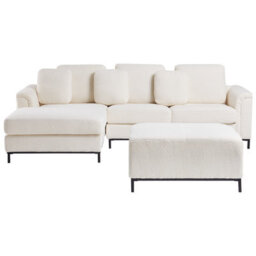 Beliani Corner Sofa 5 Seater Oslo Boucle White With Ottoman Right Hand - thumbnail 4