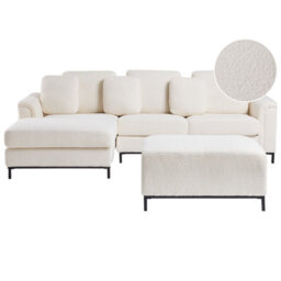 Beliani Corner Sofa 5 Seater Oslo Boucle White With Ottoman Right Hand - thumbnail 1