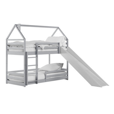 Arte Play Grey Matt Wooden House Bunk Bed With Slide 90 X 190Cm - With 2 Foam Mattresses - image 1