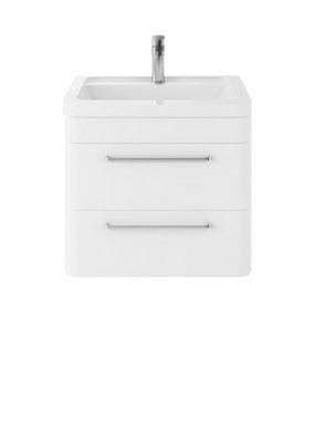 Hudson Reed Solar Wall Hung 2 Drawer Vanity Unit & Ceramic Basin, Pure White Matt, 607 X 540 X 450mm - image 1