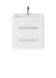 Hudson Reed Solar Wall Hung 2 Drawer Vanity Unit & Ceramic Basin, Pure White Matt, 607 X 540 X 450mm - thumbnail 1