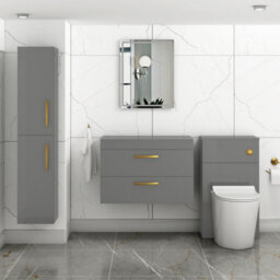 Royal Bathrooms 800mm Wall Hung Vanity Unit 2 Drawer Indigo Gloss Grey - Storage Cabinetwith Brushed Brass Handle - thumbnail 2