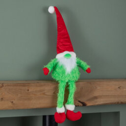 Samuel Alexander 35Cm Soft Green Fur Christmas Sitting Gronk Decoration With Santa Hat - thumbnail 6