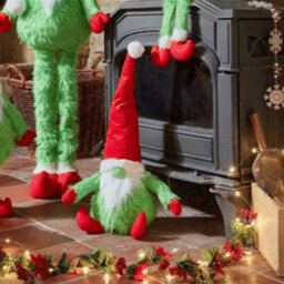 Samuel Alexander 35Cm Soft Green Fur Christmas Sitting Gronk Decoration With Santa Hat - thumbnail 1