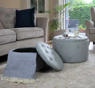 Aspect Furniture Valeria Set Of 2 Round Storage Ottoman/footrest Stool ,light Grey - image 1