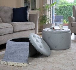 Aspect Furniture Valeria Set Of 2 Round Storage Ottoman/footrest Stool ,light Grey - thumbnail 7