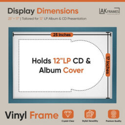 "AK Frames 25X17"" Navy Blue Modern Vinyl Record Frame With White Mount For 12 Inch Lp Cover & Disc - Overlapped Design" - thumbnail 2