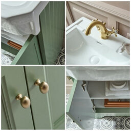 Homestylestore Pastel Green 570mm Bathroom Vanity Unit And Round Brushed Brass Handles - thumbnail 2