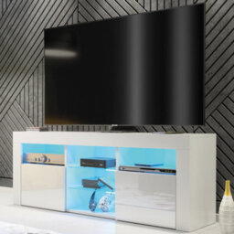 Creative Furniture Pulse Tv Unit 145Cm - White With Gloss Doors And Led Lights