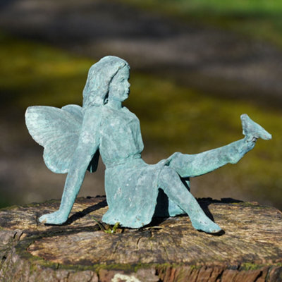 Burgess Cast Iron Fairy Statue Cherub Antique Style Verdigris Home Garden Ornament Sculpture - image 1