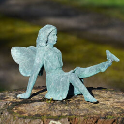 Burgess Cast Iron Fairy Statue Cherub Antique Style Verdigris Home Garden Ornament Sculpture - thumbnail 1