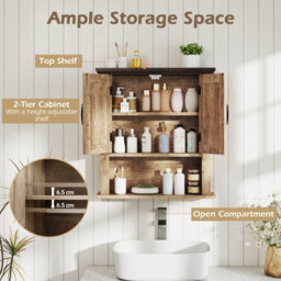 Costway Medicine Cabinet With Doors Farmhouse Wall Mounted Bathroom Cabinet-Grey - thumbnail 7