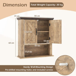 Costway Medicine Cabinet With Doors Farmhouse Wall Mounted Bathroom Cabinet-Grey - thumbnail 2