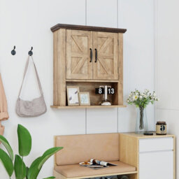 Costway Medicine Cabinet With Doors Farmhouse Wall Mounted Bathroom Cabinet-Grey - thumbnail 4