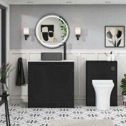 Royal Bathrooms Royal Bathroom Elmore 800mm Nocturne Black Freestanding Bathroom Vanity Unit 2 Door Plain White Worktop With Art Square Basin - thumbnail 5