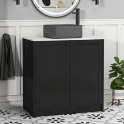 Royal Bathrooms Royal Bathroom Elmore 800mm Nocturne Black Freestanding Bathroom Vanity Unit 2 Door Plain White Worktop With Art Square Basin - thumbnail 1