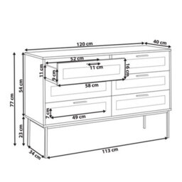 Wyld And Coco Rattan Chest Of Drawers, Six-Drawer Light Wood Cabinet With Black Metal Frame And Hairpin Legs - thumbnail 4