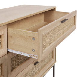 Wyld And Coco Rattan Chest Of Drawers, Six-Drawer Light Wood Cabinet With Black Metal Frame And Hairpin Legs - thumbnail 7