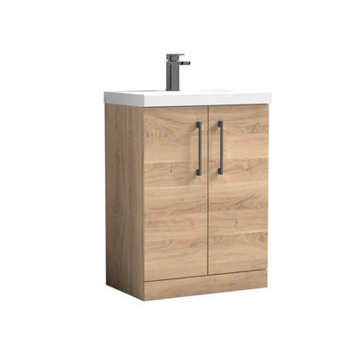 Balterley Bramshall Contemporary Bathroom Floor Standing 2-Door Vanity & Basin, Bleached Oak, 600mm - image 1