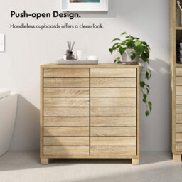 Vonhaus Bathroom Storage Cabinet, Oak Wood Effect Floor Cabinet With Handleless Design, Freestanding Towel Storage Unit, Chester - thumbnail 2