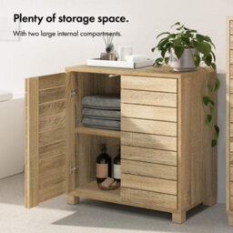 Vonhaus Bathroom Storage Cabinet, Oak Wood Effect Floor Cabinet With Handleless Design, Freestanding Towel Storage Unit, Chester - thumbnail 3