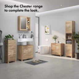 Vonhaus Bathroom Storage Cabinet, Oak Wood Effect Floor Cabinet With Handleless Design, Freestanding Towel Storage Unit, Chester - thumbnail 5