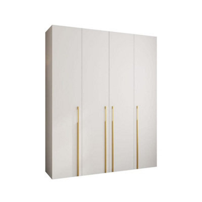 Arte Stylish White Como 3 Hinged Door Wardrobe H2460mm W2000mm D500mm, Four Doors, Sixteen Shelves, Two Hanging Rails, Gold Handles - image 1