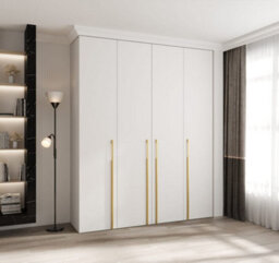 Arte Stylish White Como 3 Hinged Door Wardrobe H2460mm W2000mm D500mm, Four Doors, Sixteen Shelves, Two Hanging Rails, Gold Handles - thumbnail 2