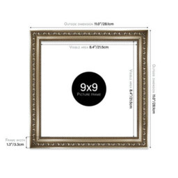 9X9 Gunmetal  Ornate Picture Frame (22.9 X 22.9Cm) Poster, Photo, Artwork, Gallery Wall Or Print - thumbnail 2