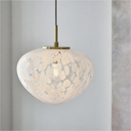 Loops Hanging Ceiling Pendant Light - Satin Brass Plate & White Confetti Glass - 10W Led E27 - thumbnail 3