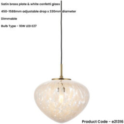 Loops Hanging Ceiling Pendant Light - Satin Brass Plate & White Confetti Glass - 10W Led E27 - thumbnail 2