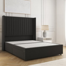 Bsspoke Manhattans Divan Bed Black Plush Velvet With 54Inch Headboard 2 Drawers Footend & No Mattress In Double King 4Ft 6Ft - thumbnail 2