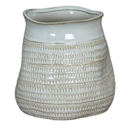 Hill Interiors Tava Wide Hewn Vase - Ceramic - L26 X W26 X H26 Cm - White