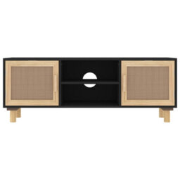 Vidaxl Tv Cabinet Black 105X30X40 Cm Solid Wood Pine&natural Rattan - thumbnail 4
