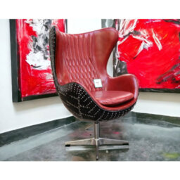 Aviator Stealth Swivel Egg Chair Black Aluminium Distressed Vintage Red Rouge Real Leather - thumbnail 5